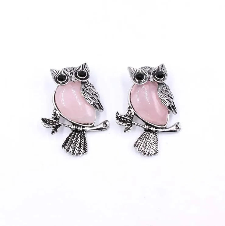 Owl Crystal Stone Brooch Pendant Charms Necklace Dual Purpose