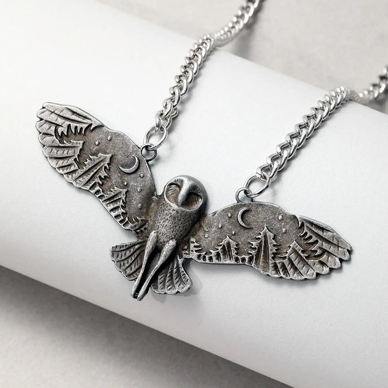 Owl Night Walk Moon Forest Pendant Necklace