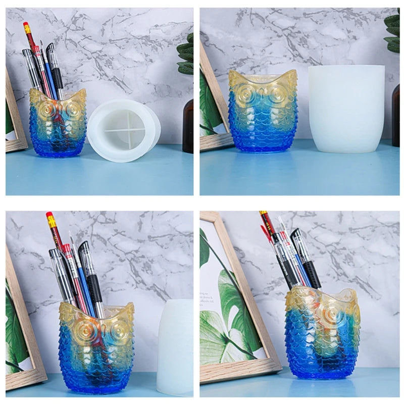 Owl Pen Holder Resin Mold DIY Crafts Jewelry Storage Desk Organizer Silicone