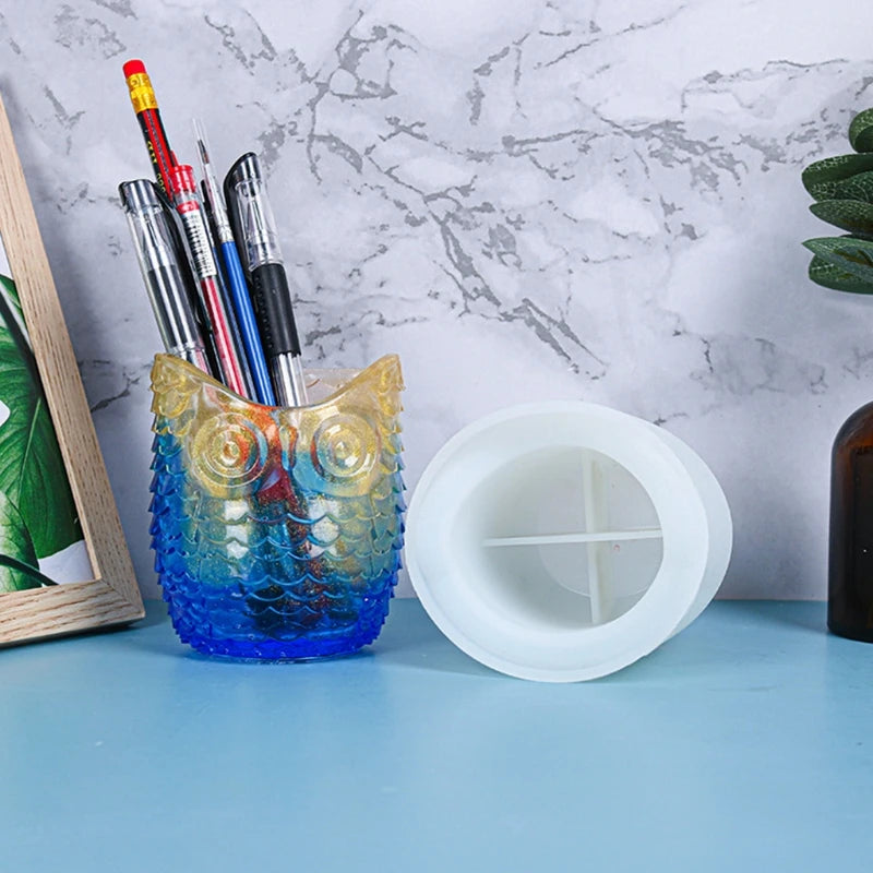 Owl Pen Holder Epoxy Resin Mold Desktop Organizer Decorations