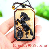 Ox Horn Horse Pendant Necklace - Chinese Natural Charm Jewelry