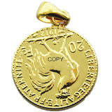 1912 20 Francs Rooster Plated Coin Pendant 21mm