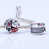 Safety Chain Love Heart Charm Beads Fit Bracelets Bangles