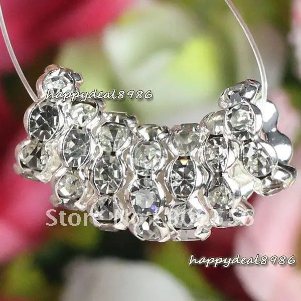 10mm Silver Plated Rhinestone Crystal Spacer Beads, 100pcs/lot