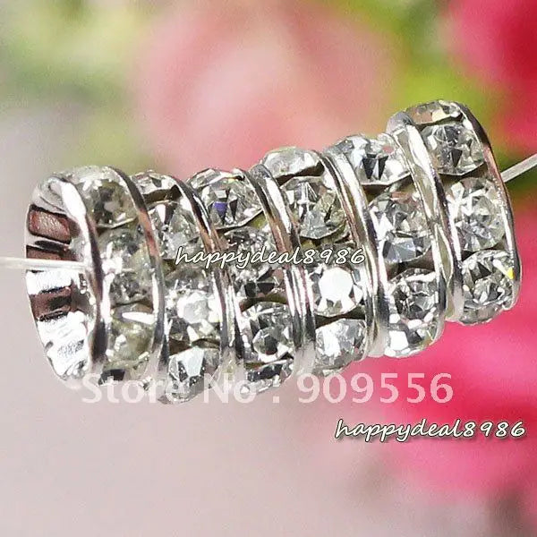 100pcs 6mm Silver Plated Rhinestone Spacer Beads