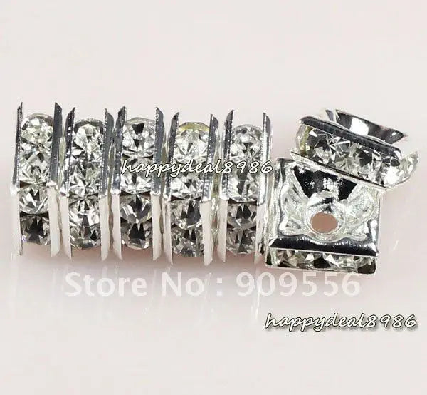 6x6mm Silver Square Rhinestone Spacer Beads, 100pcs/lot