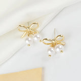Retro Style Bow Pearl Earrings S925 Silver