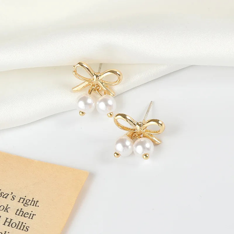 Retro Style Bow Pearl Earrings S925 Silver