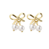 Retro Style Bow Pearl Earrings S925 Silver