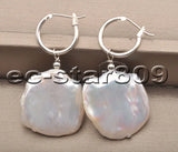 25mm Baroque Coin Keshi Pearl Dangle Earrings 925 Silver