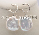 25mm Baroque Coin Keshi Pearl Dangle Earrings 925 Silver