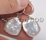 25mm Baroque Coin Keshi Pearl Dangle Earrings 925 Silver