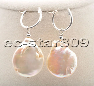 25mm Pink Baroque Coin Keshi Pearl Dangle Earring