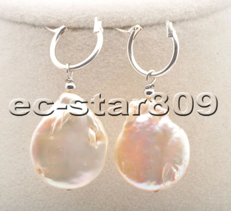 25mm Pink Baroque Coin Keshi Pearl Dangle Earring