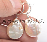 25mm Pink Baroque Coin Keshi Pearl Dangle Earring