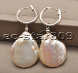 25mm Pink Baroque Coin Keshi Pearl Dangle Earring