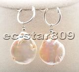 25mm Pink Baroque Coin Keshi Pearl Dangle Earring