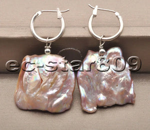 25mm Lavender Baroque Coin Keshi Pearl Dangle Earrings 925silver
