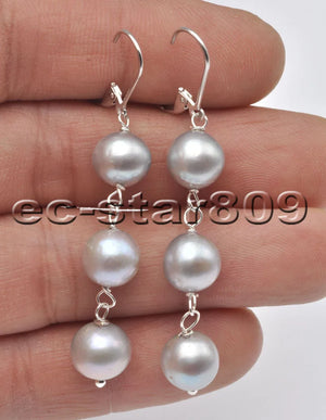 Gray Freshwater Pearl Dangle Earrings 925SS