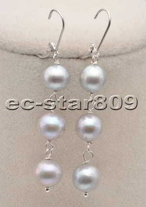 Gray Freshwater Pearl Dangle Earrings 925SS