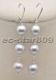 Gray Freshwater Pearl Dangle Earrings 925SS