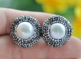 22mm Round Freshwater Pearl Crystal Stud Earring