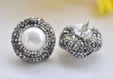 22mm Round Freshwater Pearl Crystal Stud Earring