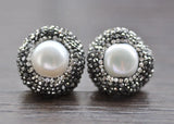 22mm Round Freshwater Pearl Crystal Stud Earring