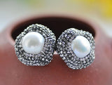 22mm Round Freshwater Pearl Crystal Stud Earring
