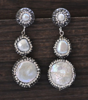 Coin Pearl CZ Dangle Earrings