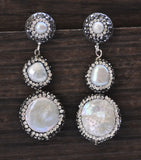Coin Pearl CZ Dangle Earrings