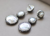 Coin Pearl CZ Dangle Earrings