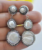 Coin Pearl CZ Dangle Earrings