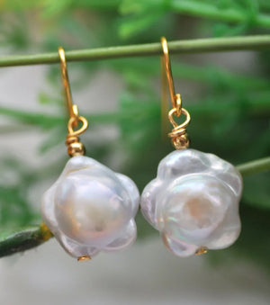 Baroque Plum Blossom Pearl Dangle Earrings - 16mm