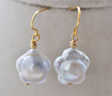Baroque Plum Blossom Pearl Dangle Earrings - 16mm