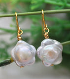 Baroque Plum Blossom Pearl Dangle Earrings - 16mm