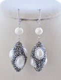 30mm Shuttle Pearl Dangle Earring CZ 925SC