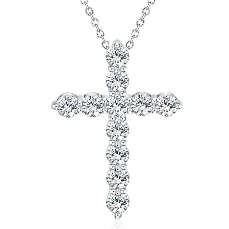 925 Silver Necklace Cross Pendant Zircon Crystal Jewelry