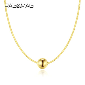 14K 925 Silver Bead Necklace Thin Ball Pendant Charm Chain for Girl