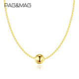 14K 925 Silver Bead Necklace Thin Ball Pendant Charm Chain for Girl