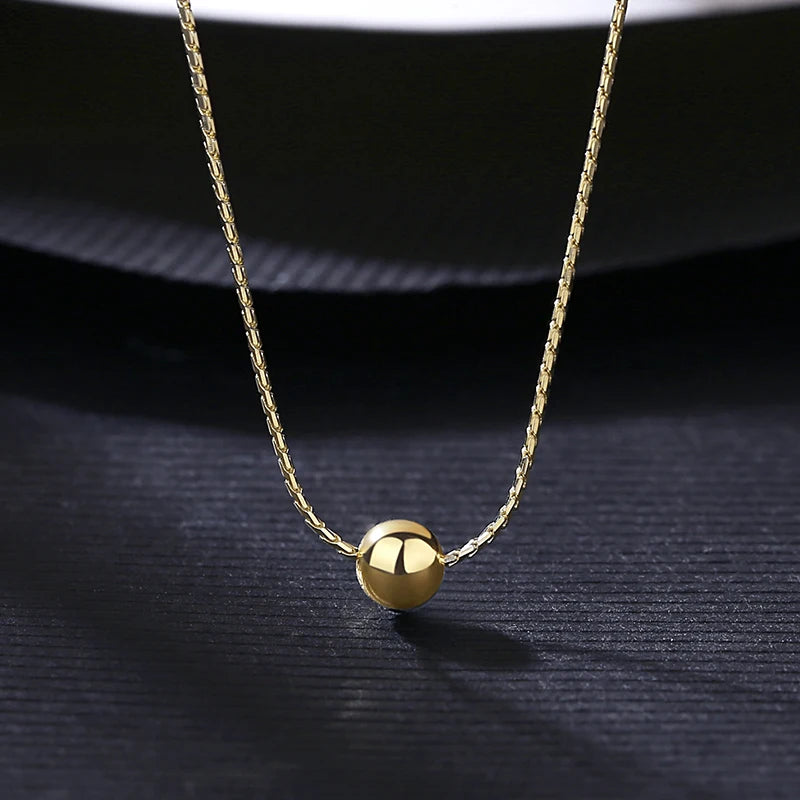 14K 925 Silver Bead Necklace Thin Ball Pendant Charm Chain for Girl