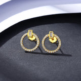 925 Silver Round Stud Earrings with Zircon - Fine Jewelry Gift