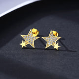 925 Silver Double Star Stud Earrings Zircon Girl Party Jewelry