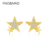 925 Silver Double Star Stud Earrings Zircon Girl Party Jewelry