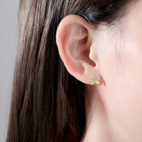925 Silver Double Star Stud Earrings Zircon Girl Party Jewelry