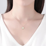 CZ Necklace Round Charm Silver 14K Pendant Chain for Women