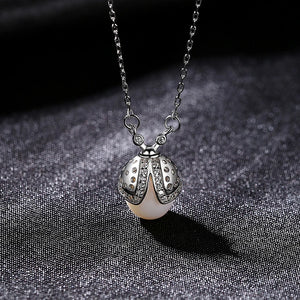 Ladybug Pendant & Necklace With Natural Pearls 925 Sterling Silver Gift