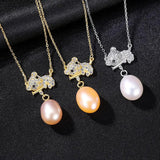 Sloth Animal Pearl Necklace 925 Silver Pendant Women Jewelry