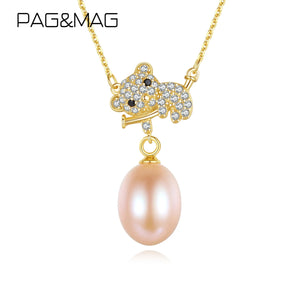 Sloth Animal Pearl Necklace 925 Silver Pendant Women Jewelry