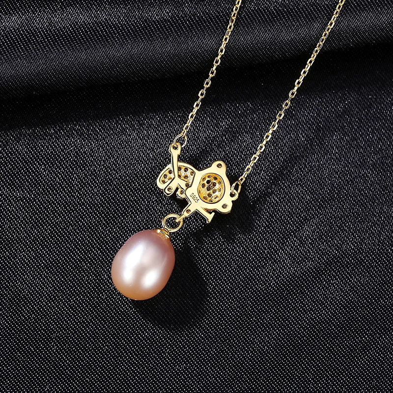 Sloth Animal Pearl Necklace 925 Silver Pendant Women Jewelry